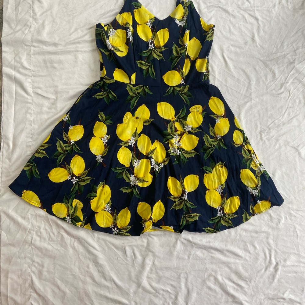 Yellow and Blue Asymmetrical Halter Sundress